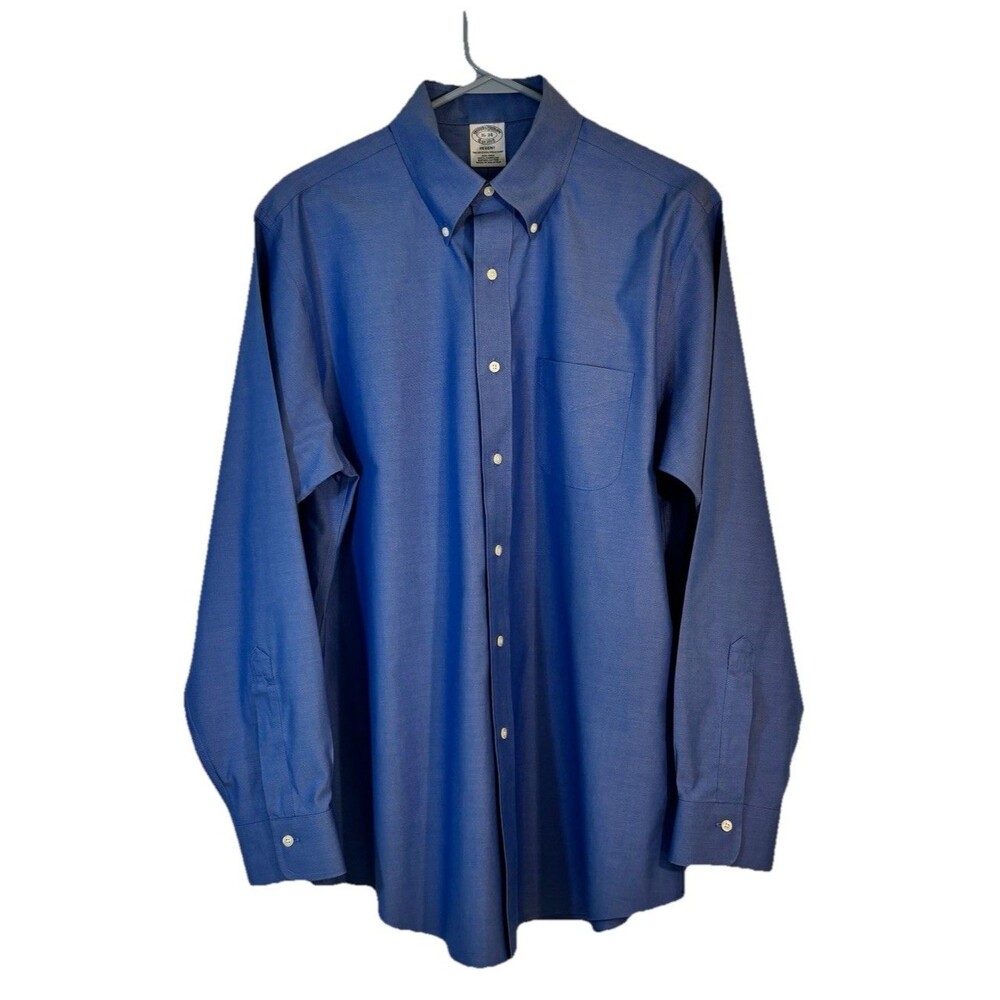 Brooks Brothers Dress Shirt Mens 16-34 Blue Regent Fit Non-Iron Supima Cotton